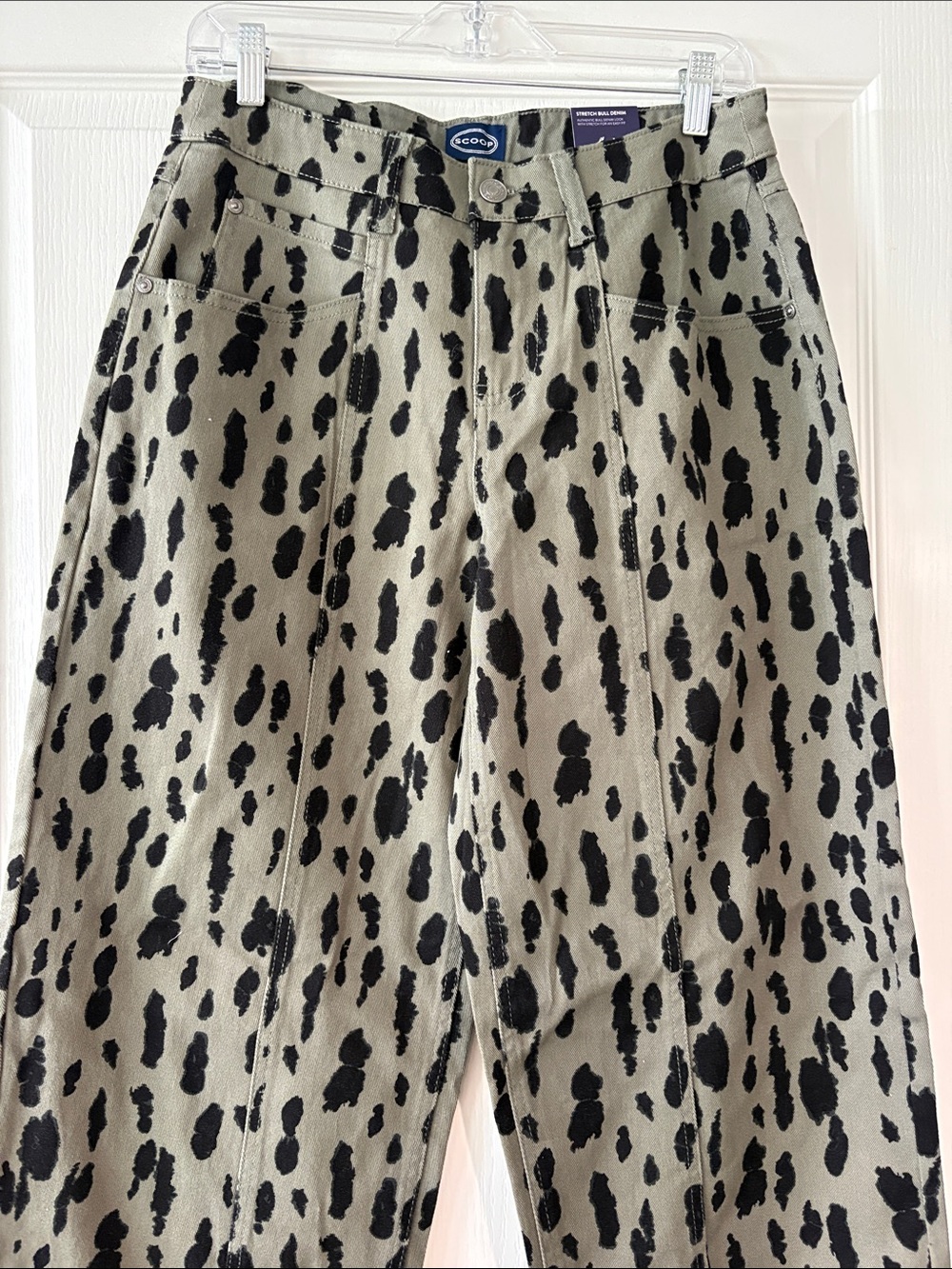 Patterned Olive Green Barrel Jeans with Black Spot Print - Picture 2 of 4